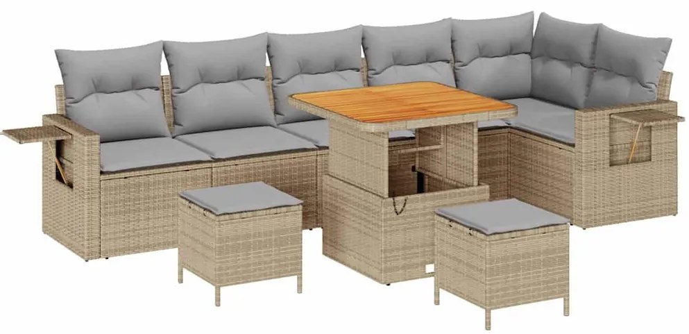 vidaXL Σετ Καναπέ Κήπου 9 pcs Μπεζ συνθετικό ρατάν