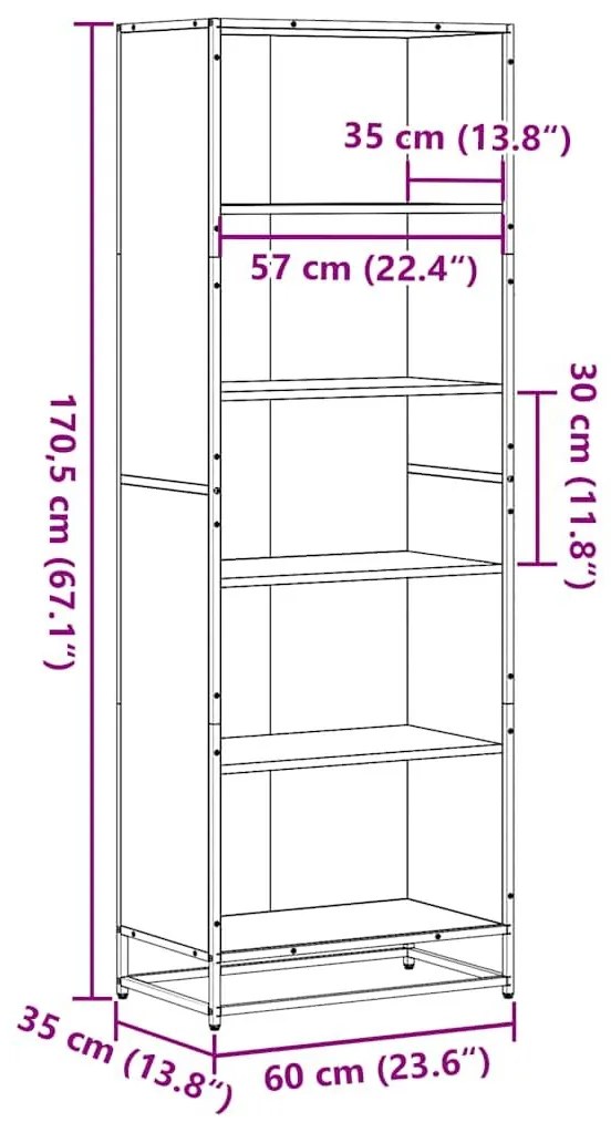 Βιβλιοθήκη καπνιστή βελανιδιά 60x35x170,5 cm Ξύλινη κατασκευή - Καφέ