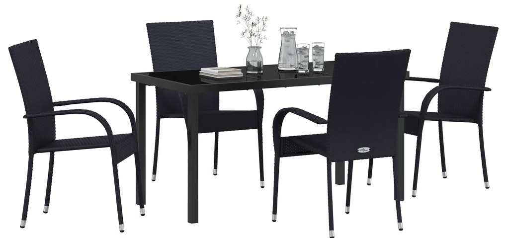 vidaXL Σέτ φαγητού για κήπο 5 pcs Μαύρο Ράτα PE