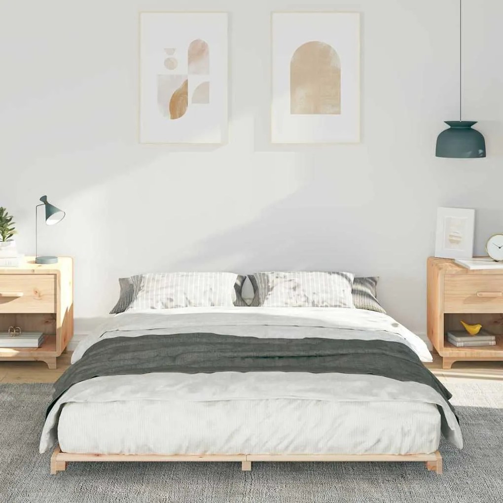 vidaXL Κρεβάτι δαπέδου Καφέ 160 x 200 cm Μασίφ ξύλο πεύκου