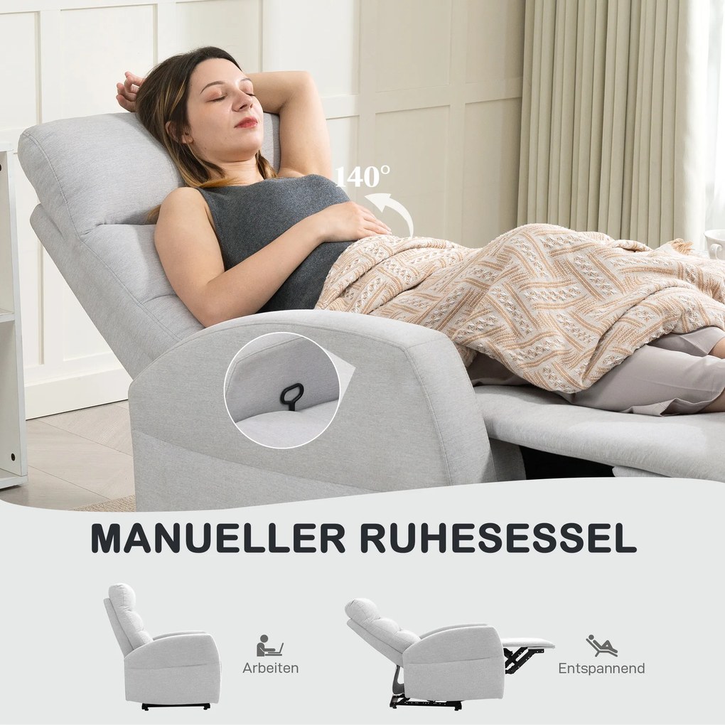 HOMCOM Ρυθμιζόμενη πολυθρόνα με υποπόδιο, Μοντέρνα πολυθρόνα, Ανοιχτό γκρι