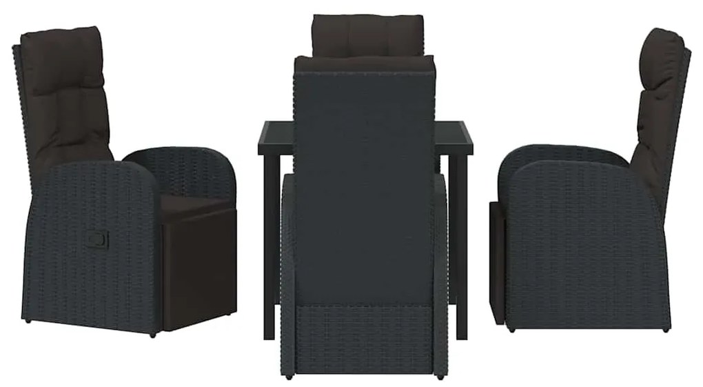 vidaXL Σέτ φαγητού για κήπο με μαξιλάρι 5 pcs Μαύρο συνθετικό ρατάν