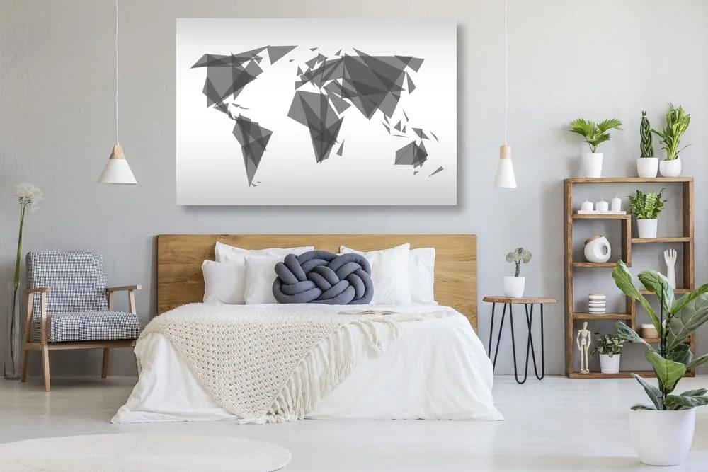 Εικόνα σε γεωμετρικό παγκόσμιο χάρτη από φελλό σε ασπρόμαυρο σχέδιο - 120x80  wooden