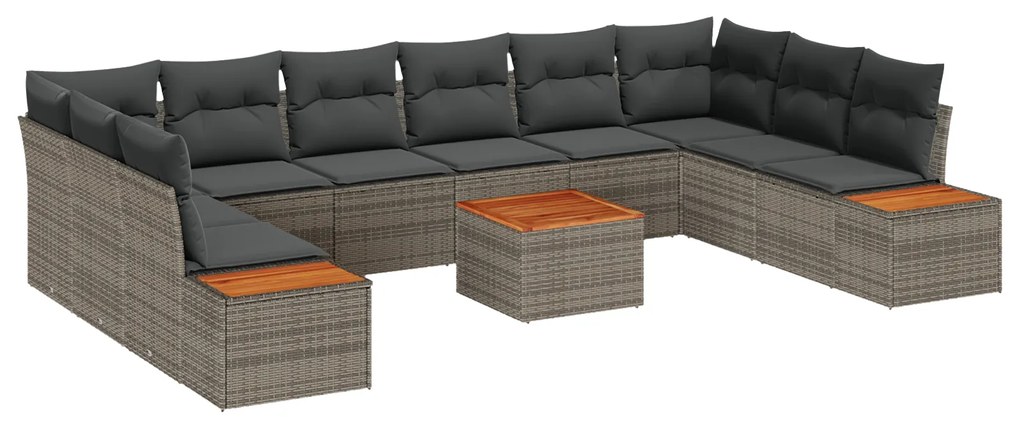 vidaXL Set καναπέ κήπου  με 11 κομμάτια και μαξιλάρια σε γκρι πολυ rattan.