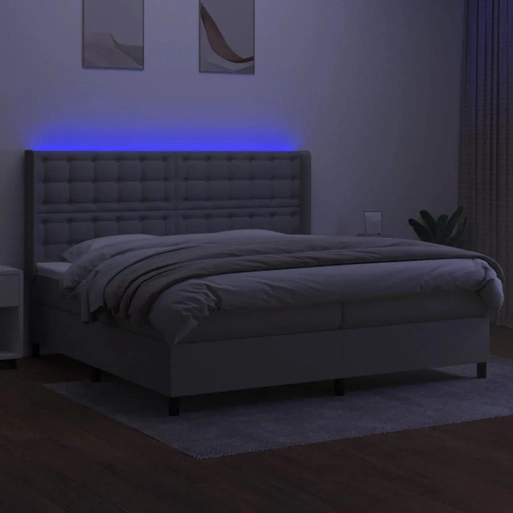 Κρεβάτι Boxspring με Στρώμα &amp; LED Αν.Γκρι 200x200εκ. Υφασμάτινο - Γκρι