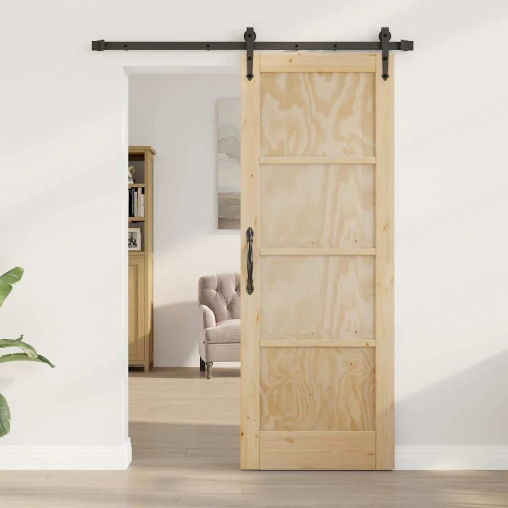 vidaXL Συρόμενη Πόρτα Καφέ 73.5 x 198.5 εκ. Μασίφ ξύλο πεύκου