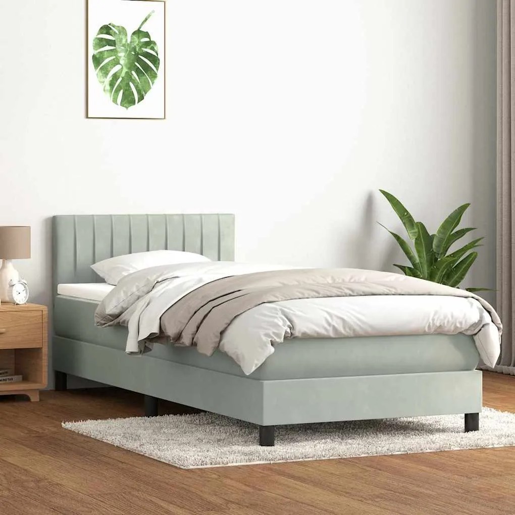 vidaXL Κρεβάτι Boxspring με Στρώμα Ανοιχτό Γκρι 100x210 εκ. Βελούδινο