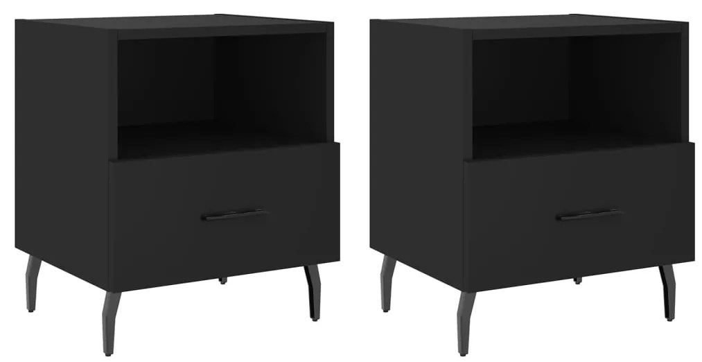 vidaXL Κομοδίνα 2 τεμ. Μαύρα 40 x 35 x 47,5 εκ. από Επεξεργασμένο Ξύλο