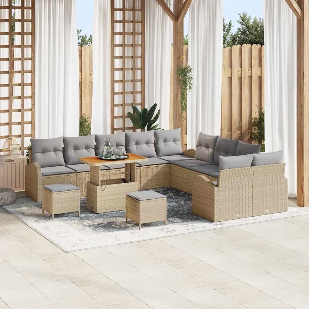 vidaXL Σετ Καναπέ Κήπου 13 pcs Μπεζ, Ανοιχτό Γκρι 90 x 55 x 71 cm