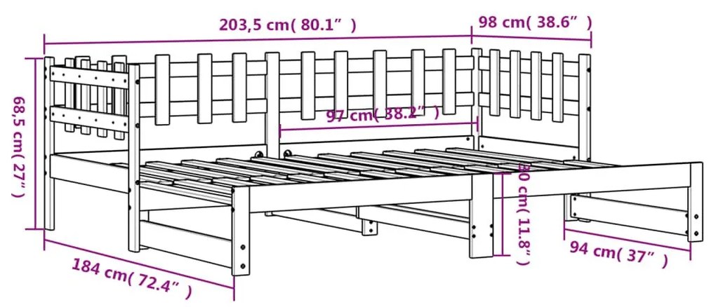 Καναπές Κρεβάτι Συρόμενος Λευκός 2x(90x200) εκ. Μασίφ Πεύκο - Λευκό