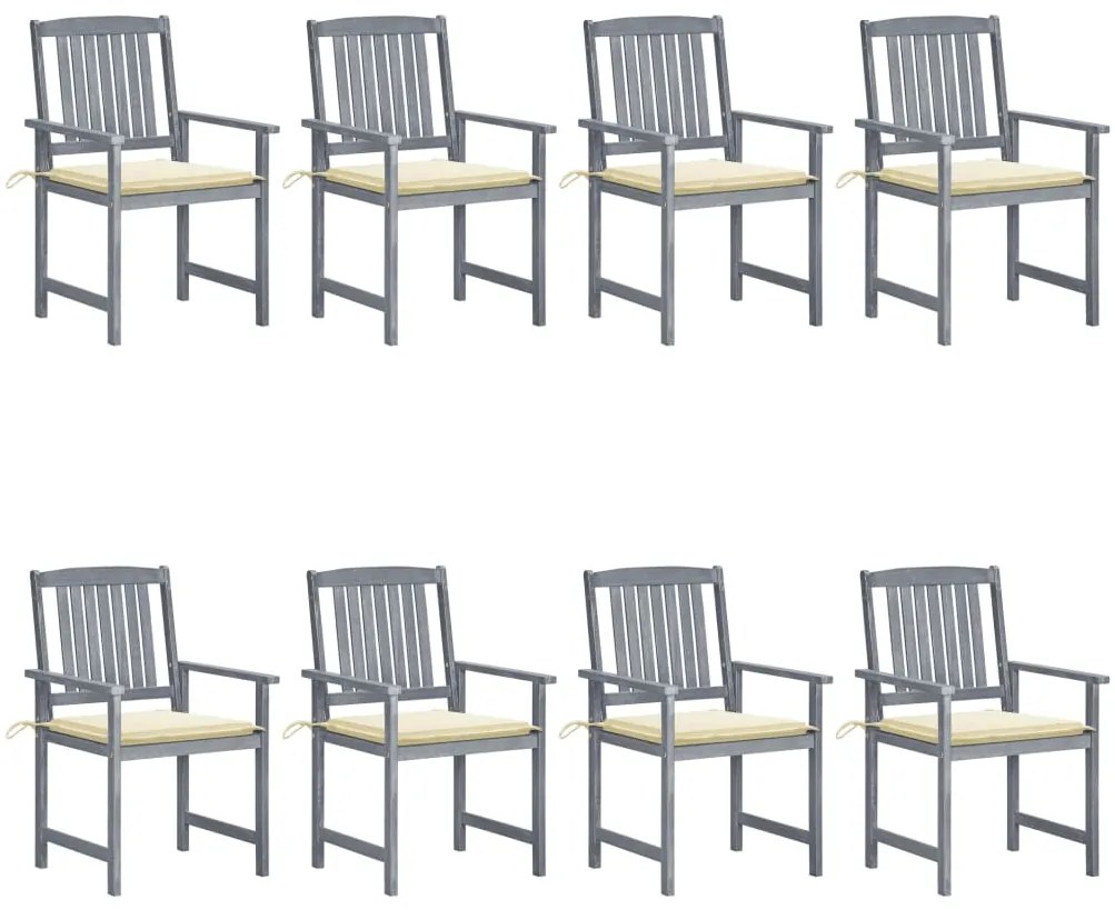 vidaXL Καρέκλες Κήπου 8 τεμ. Γκρι από Μασίφ Ξύλο Ακακίας με Μαξιλάρια