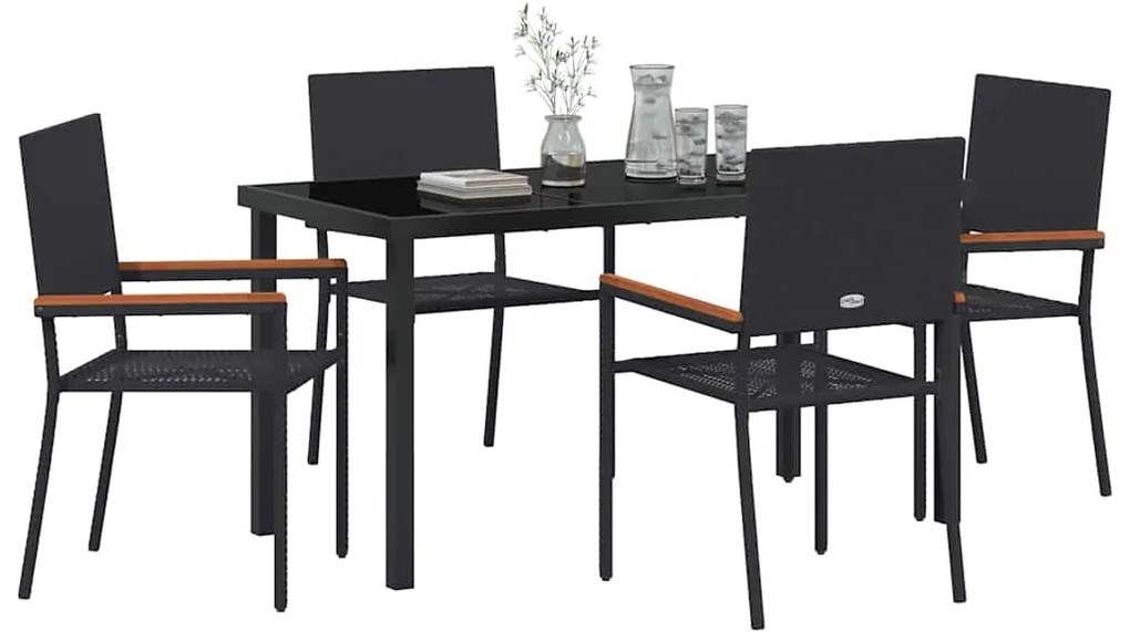 vidaXL Σέτ φαγητού για κήπο 5 pcs Μαύρο Πολυ ράταν