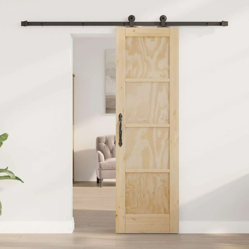 vidaXL Σετ Συρόμενης Πόρτας Φυσικό και μαύρο 61 x 198.5 εκ.