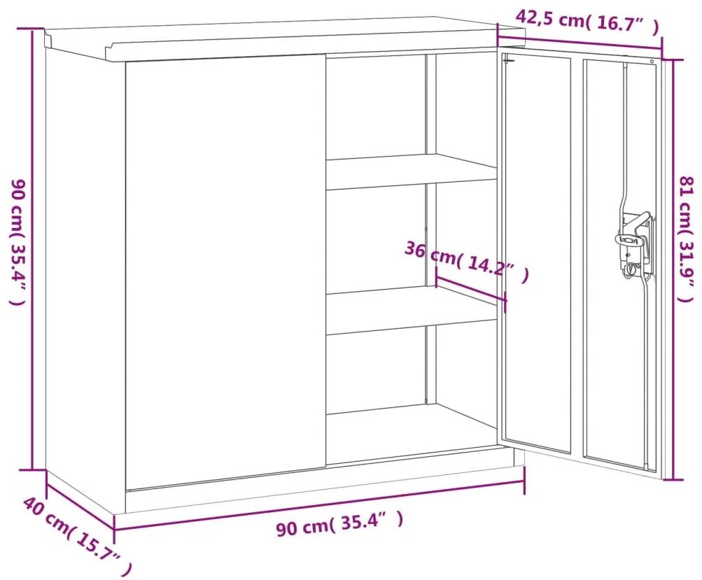 Αρχειοθήκη Αν. Γκρι 90 x 40 x 130 εκ. Ατσάλινη - Γκρι