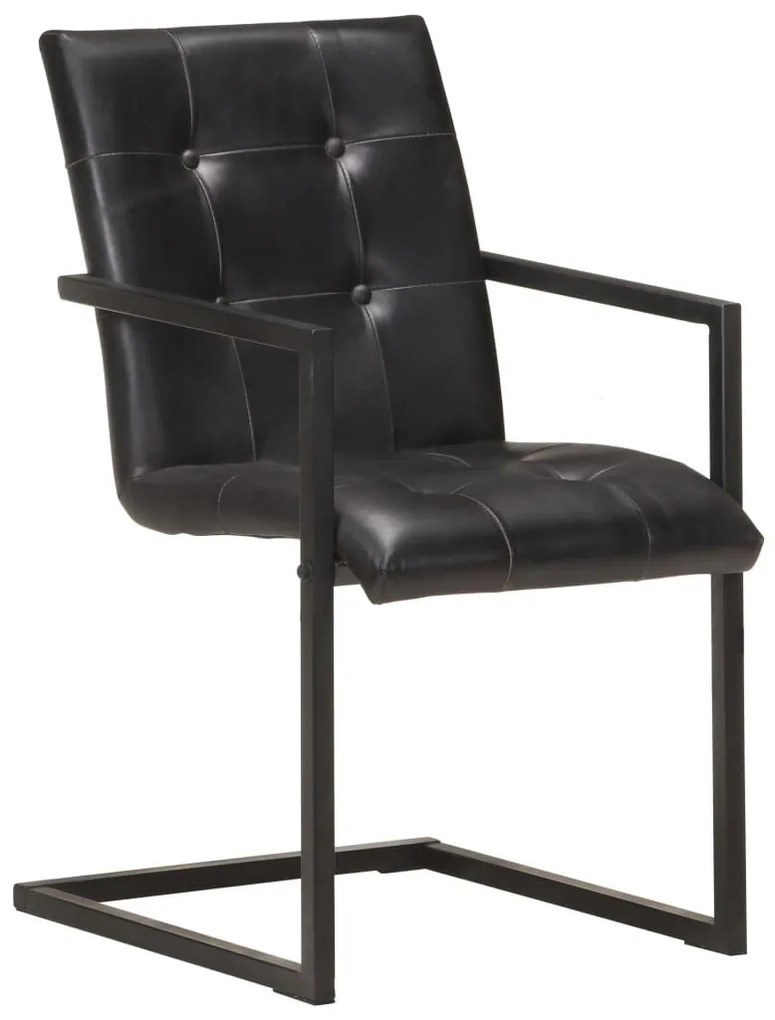 Καρέκλες Τραπεζαρίας «Πρόβολος» 4 τεμ. Μαύρες από Γνήσιο Δέρμα - Μαύρο