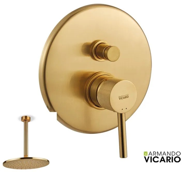 Armando Vicario Industrial Gold Brushed Ανακλινόμενη κεφαλή+μπράτσο οροφής+Μίκτης εντοιχισμού 2 εξόδων
