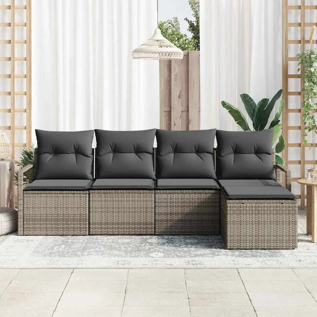 vidaXL Σετ Καναπέ Κήπου 5 pcs Γκρι Πολυ rattan, βαμμένο ατσάλι