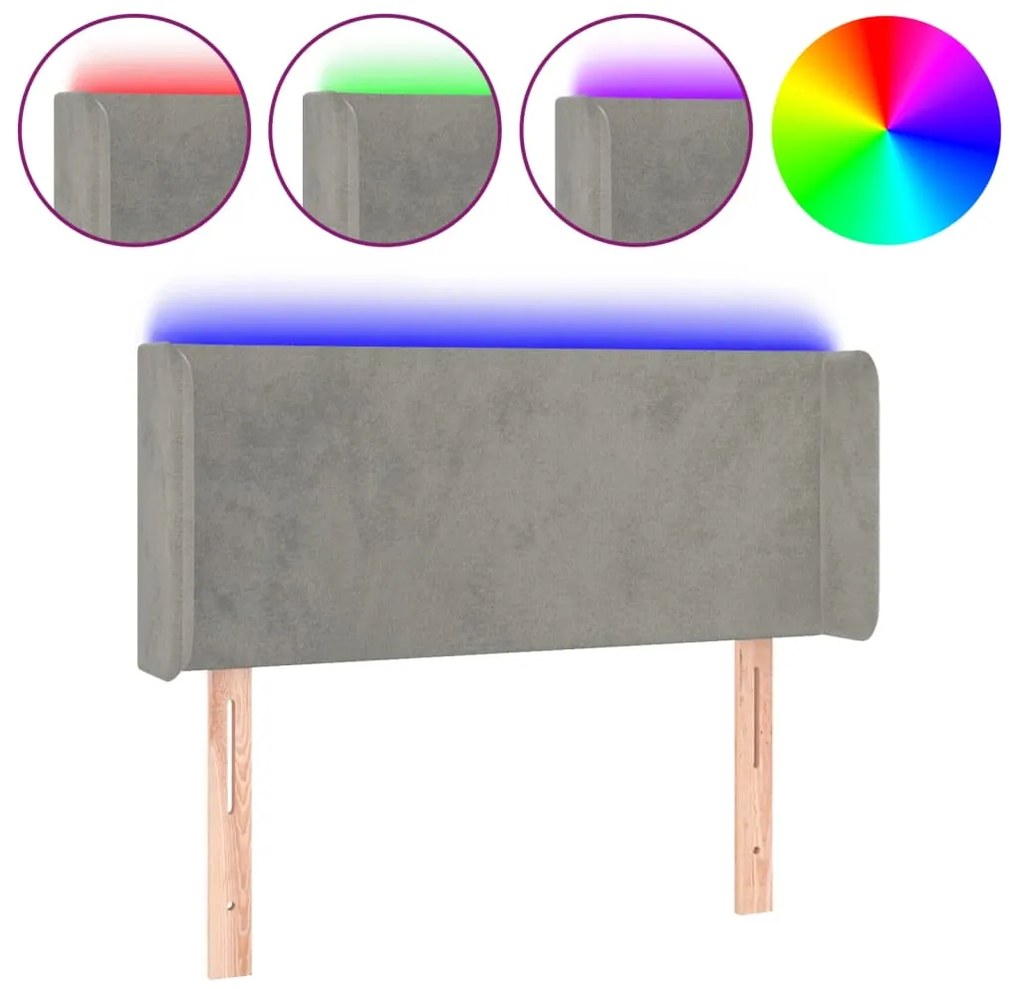 Κεφαλάρι Κρεβατιού LED Ανοιχτό Γκρι 103x16x78/88 εκ. Βελούδινο 3122998