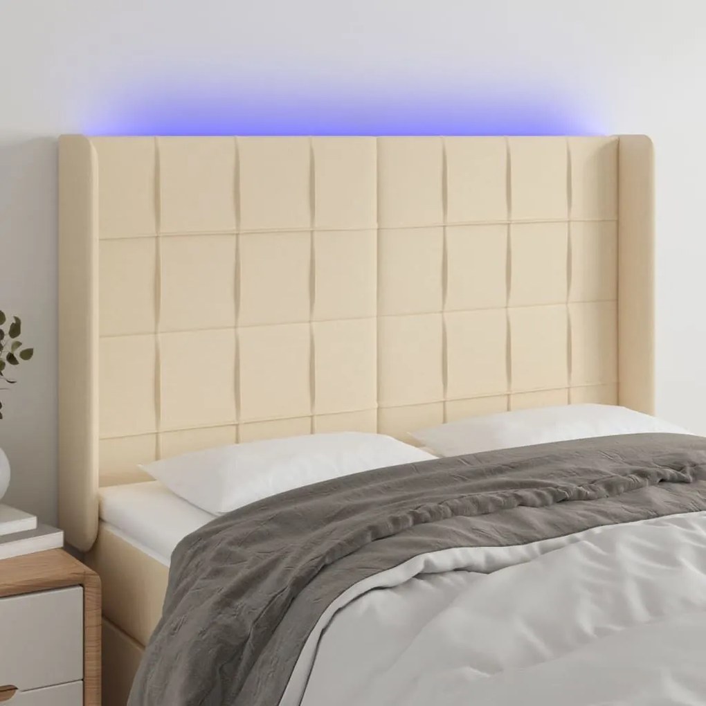 Κεφαλάρι Κρεβατιού LED Κρεμ 147x16x118/128 εκ. Υφασμάτινο - Κρεμ