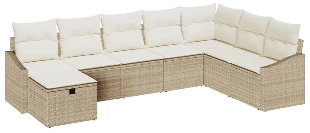 vidaXL Σετ Καναπέ Κήπου με μαξιλάρι 8 pcs Μπεζ Πολυ ράταν