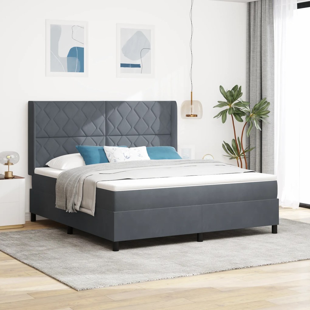 vidaXL Κρεβάτι Box Spring LED με Στρώμα Σκούρο γκρι 180 x 200 cm