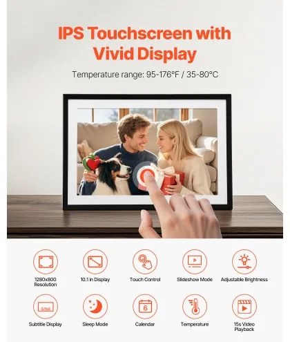 VEVOR 260 mm Digital Picture Frame 32GB IPS Touchscreen Wi-Fi Photo Frame