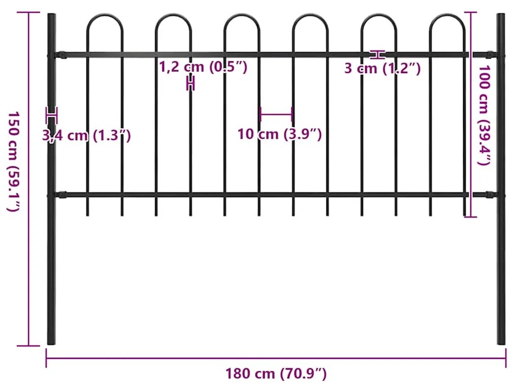 vidaXL Φράχτης Κήπου με Κορυφή από Ατσάλι 181 x 100 εκ. Μαύρος