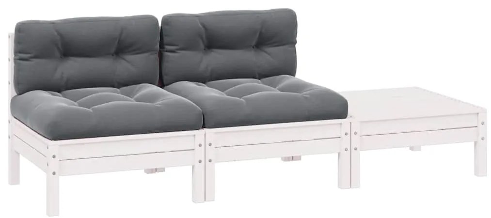 vidaXL Σαλόνι Κήπου Σετ 3 τεμ Λευκό από Μασίφ Ξύλο Πεύκου με Μαξιλάρια