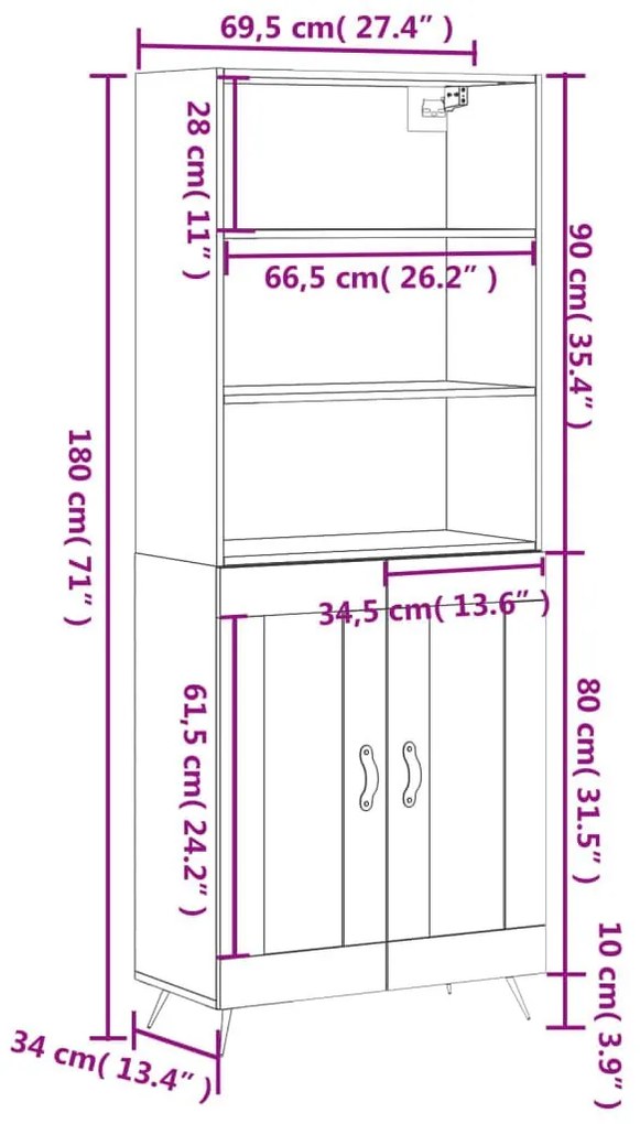 Ντουλάπι Λευκό 69,5x34x180 εκ. από Επεξεργασμένο Ξύλο - Λευκό