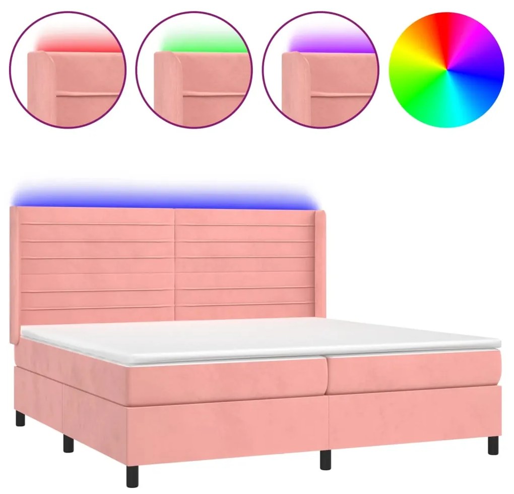 ΚΡΕΒΑΤΙ BOXSPRING ΜΕ ΣΤΡΩΜΑ &amp; LED ΡΟΖ 200X200 ΕΚ. ΒΕΛΟΥΔΙΝΟ 3139648