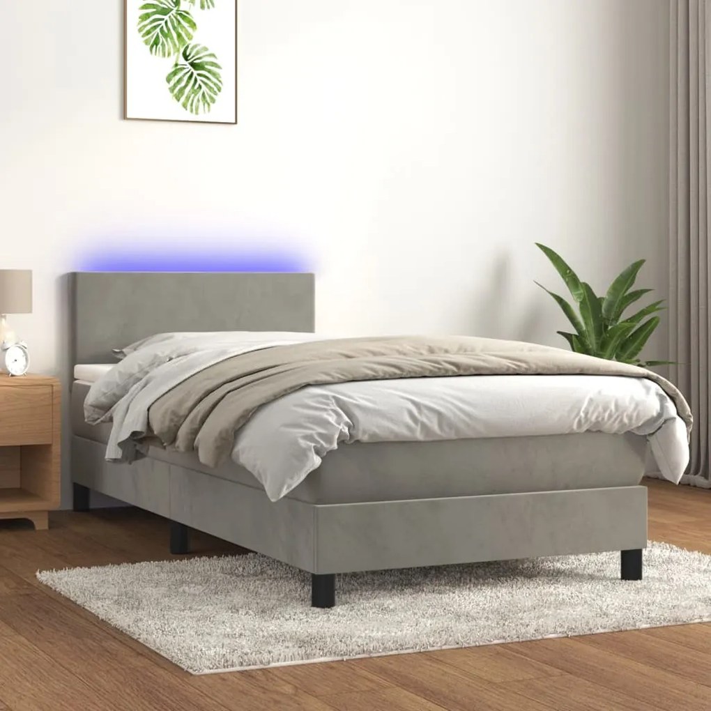 vidaXL Κρεβάτι Boxspring με Στρώμα &amp; LED Αν.Γκρι 80x200 εκ. Βελούδινο