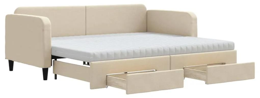 Καναπές Κρεβάτι Συρόμενος Κρεμ 90x200 εκ. Ύφασμα &amp; Συρτάρια - Κρεμ
