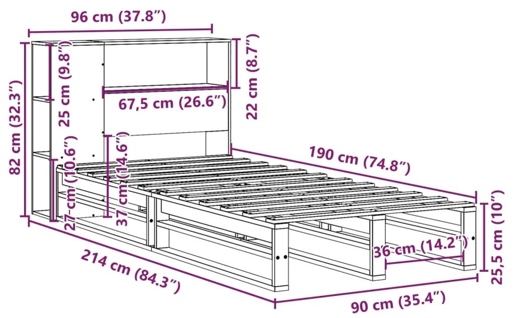 ΚΡΕΒΑΤΙ ΒΙΒΛΙΟΘΗΚΗ ΧΩΡΙΣ ΣΤΡΩΜΑ ΚΑΦΕ 90X190 ΕΚ ΜΑΣΙΦ ΠΕΥΚΟ 3323910