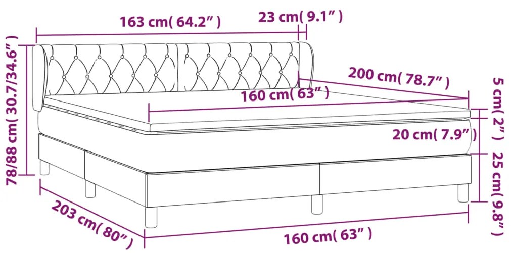 vidaXL Κρεβάτι Boxspring με Στρώμα Σκούρο Καφέ 160x200 εκ Υφασμάτινο