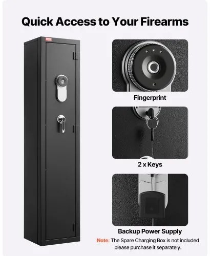 VEVOR Gun Safe, Heavy Duty Cold-Rolled Steel Fireproof Rifle Cabinet with Fingerprint, Digital Keypad &amp; Key, Large Long Gun Cabinet with Magazine and LED, Adjustable Racks for Rifles, Pistols, Shotgun
