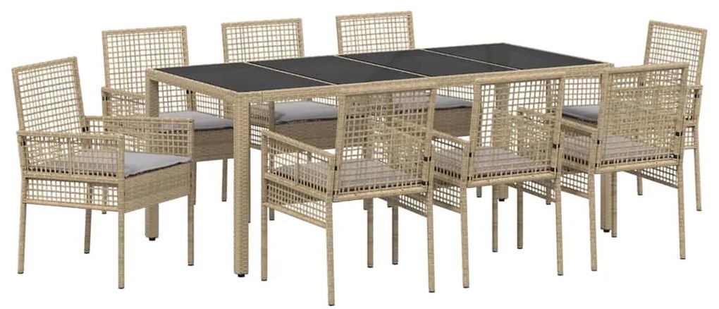 vidaXL Σέτ φαγητού για κήπο 9 pcs Μπεζ Πολυ ράταν