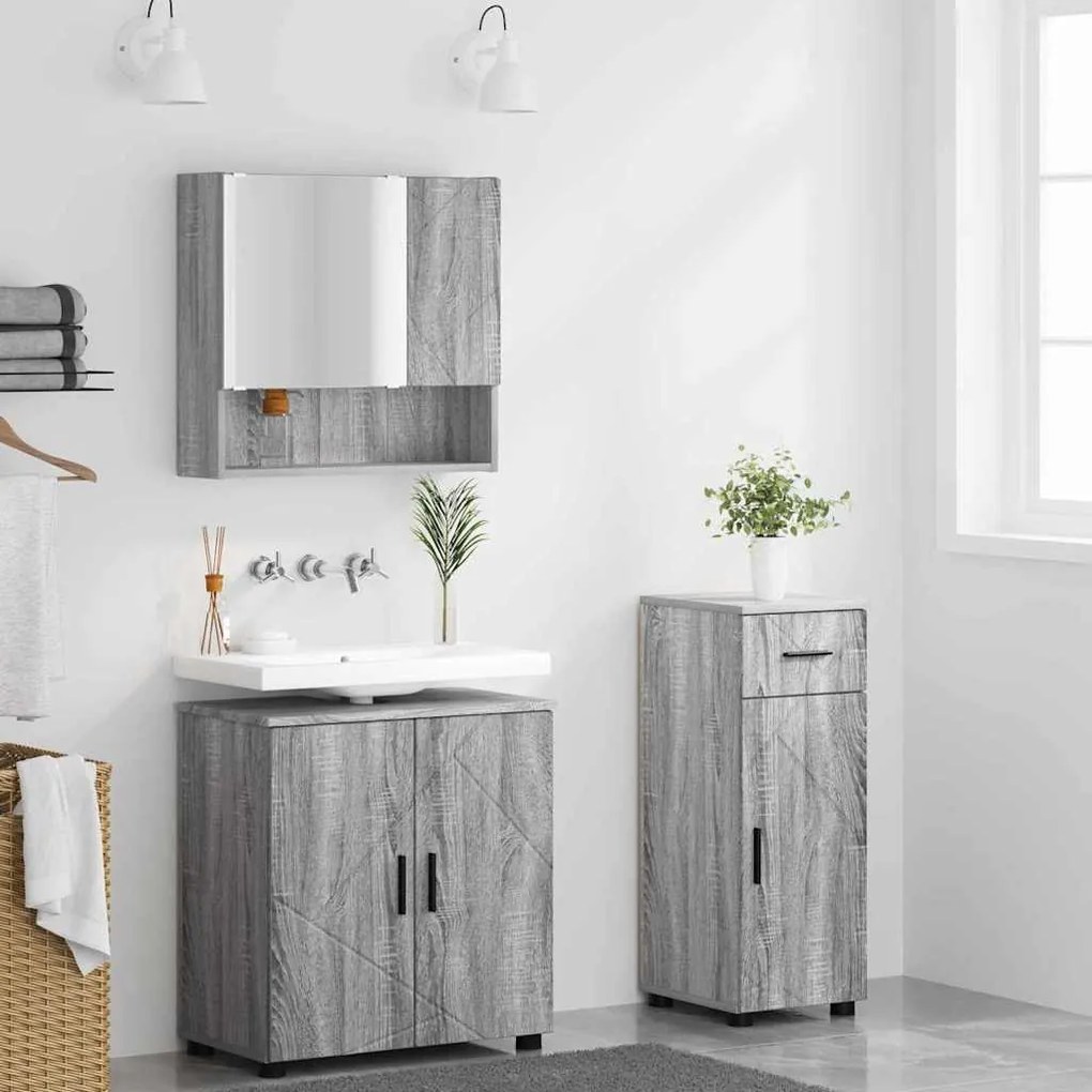 vidaXL Σετ Επίπλων Μπάνιου με πόρτα 3 pcs Γκρι sonoma 61 x 35 x 64 εκ.