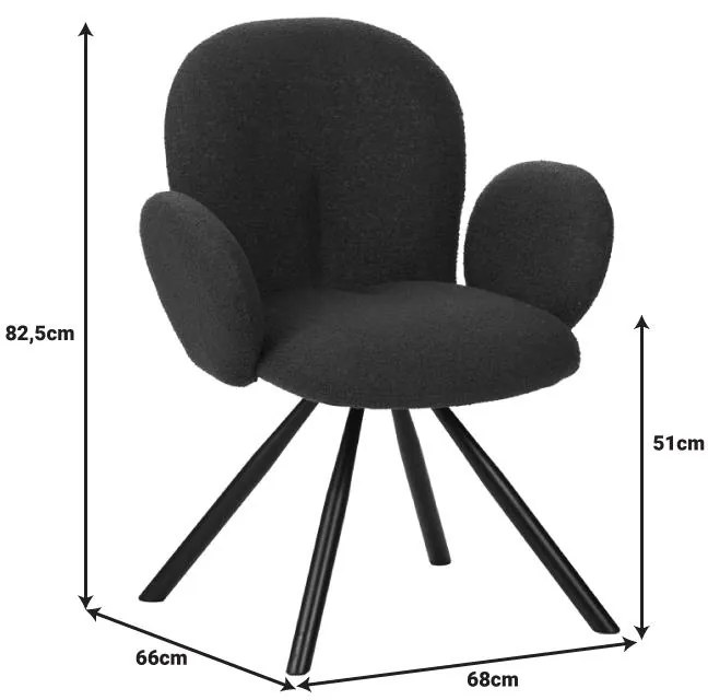 Καρέκλα - Πολυθρόνα Garzele Inart λευκό μπουκλέ ύφασμα-πόδι μαύρο μέταλλο 68x66x82.5εκ 68x66x82.5 εκ.