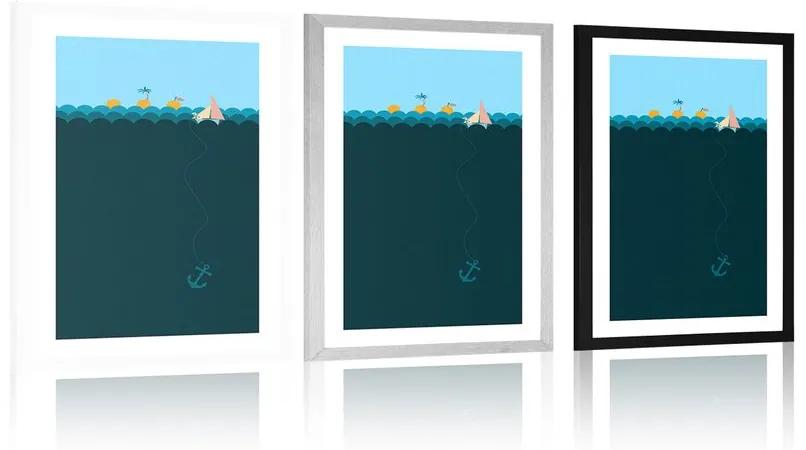 Αφίσα με παρπαστού Μαγική θάλασσα με βάρκα - 20x30 white