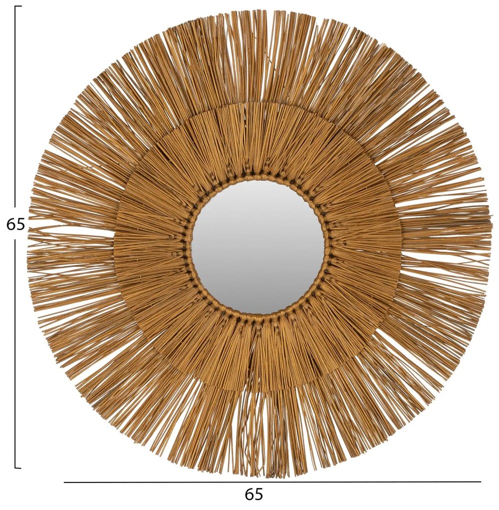Καθρέπτης Τοίχου Στρογγυλός από Mendong Grass Πλαίσιο Χρυσό Φ65x4 εκ. 65x4x65 εκ.