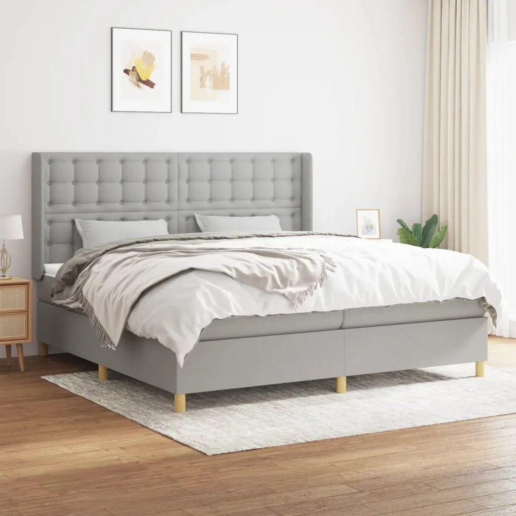 vidaXL Κρεβάτι Boxspring με Στρώμα Ανοιχτό Γκρι 200x200 εκ. Υφασμάτινο