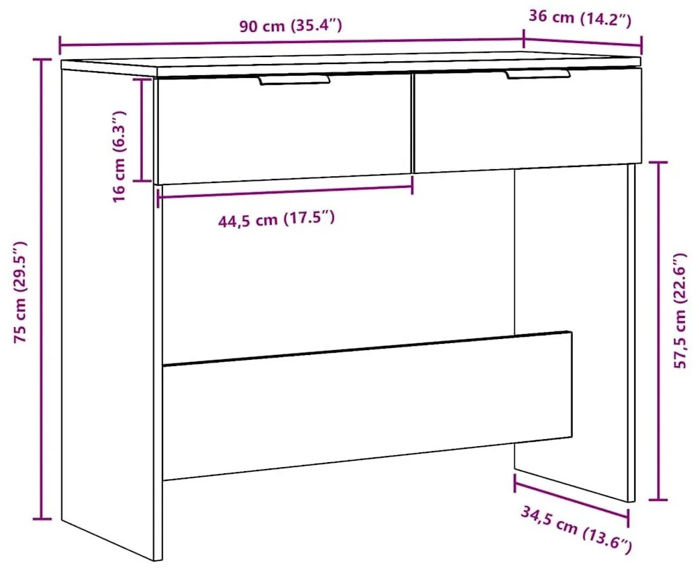 Τραπέζι κονσόλας Artisan Oak 90x36x75 cm Κατασκευασμένο ξύλο - Καφέ