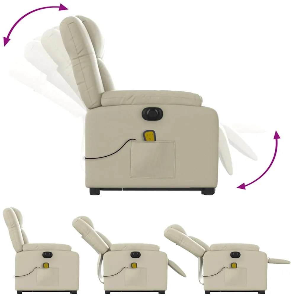 vidaXL Πολυθρόνα Μασάζ Ηλεκτρ. Ανακλινόμενη με Ανύψωση Κρεμ Συνθ.Δέρμα