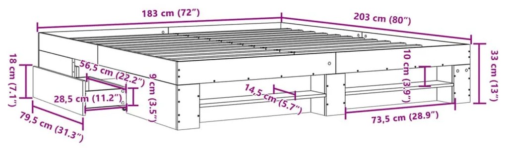 Πλαίσιο κρεβατιού χωρίς στρώμα 180x200 εκ. Επεξεργασμένο Ξύλο - Μαύρο