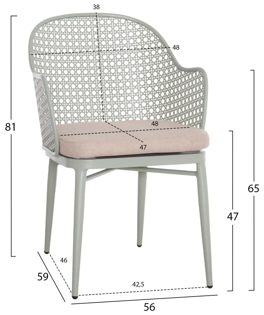 Καρέκλα - Πολυθρόνα OREGO C6268.06 Αλουμινίου Φυστικί με Μαξιλάρι Γκρί 56x59x81Υ εκ. 56x59x81 εκ.