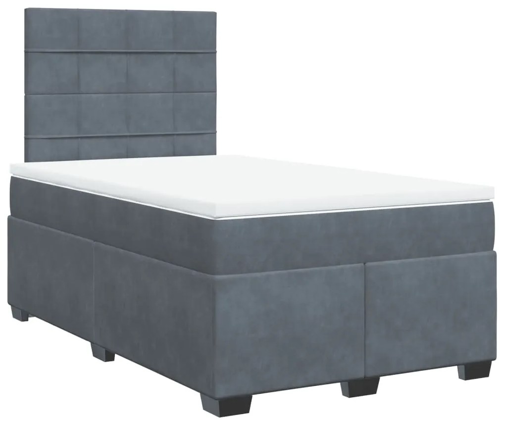 vidaXL Κρεβάτι Boxspring με Στρώμα Σκούρο Γκρι 120x200 εκ. Βελούδινο