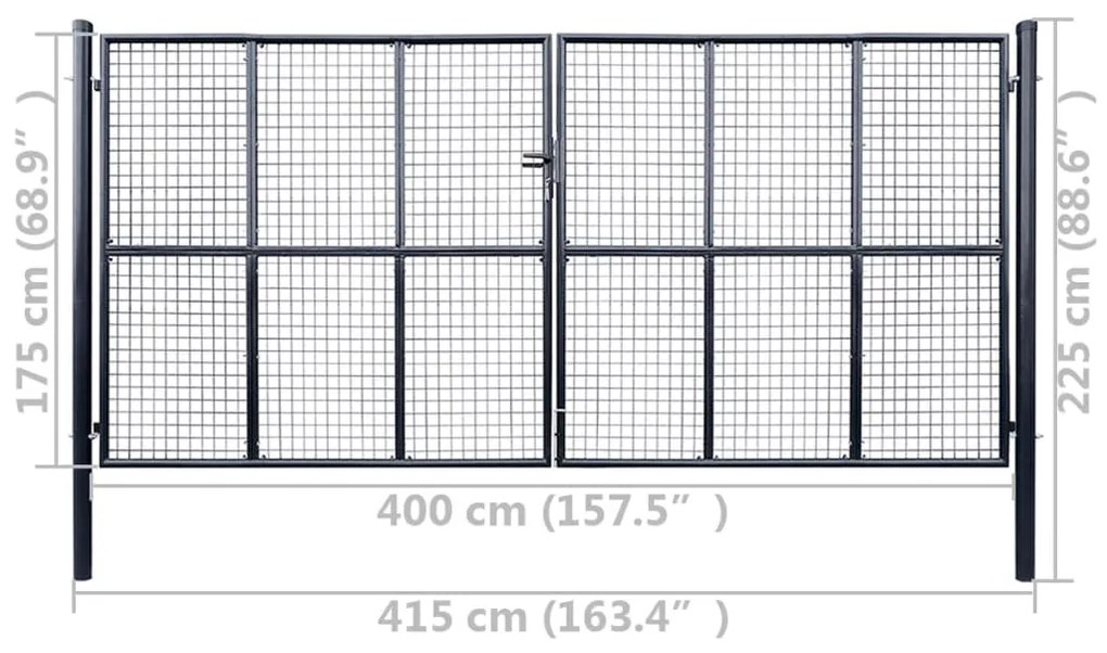 vidaXL Πόρτα Κήπου με Πλέγμα Γκρι 415x175 εκ. από Γαλβανισμένο Ατσάλι