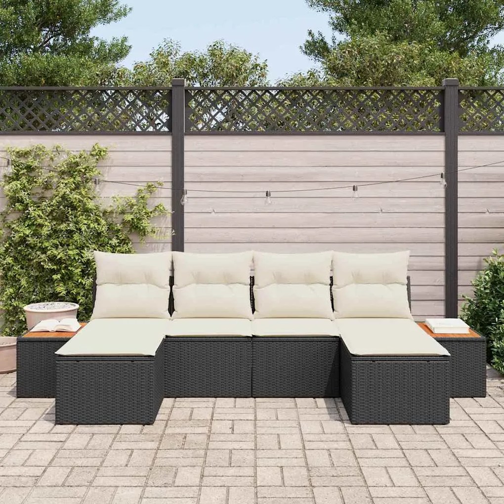 vidaXL Σετ Καναπέ Κήπου με μαξιλάρι 6 pcs Μαύρο Πολυ ράταν