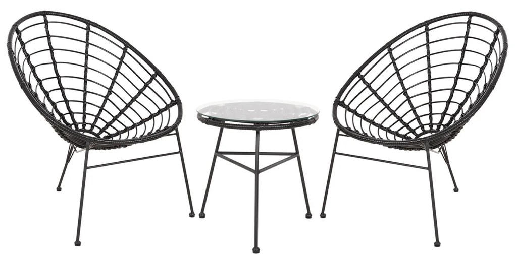 OUTDOOR LOUNGE SET 3PCS ALLEGRA  BLACK SYNTH.RATTAN &amp; METAL