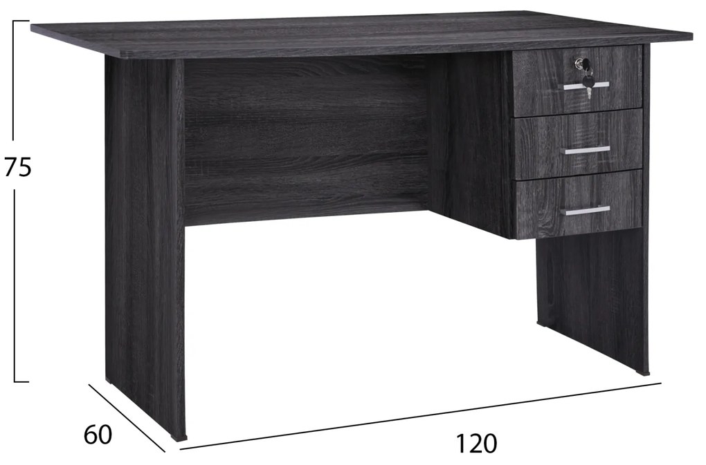 Γραφείο Μελαμίνης Hayden 120x60x75Υεκ.Με 3 Συρτάρια Σε Ανθρακί Χρώμα